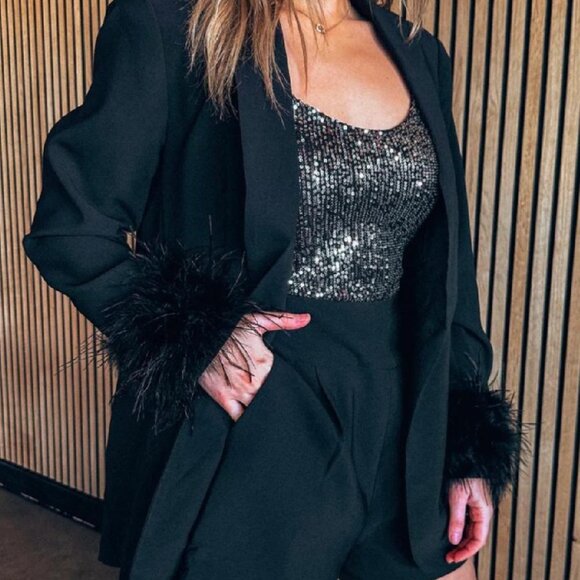 Elle Feather Trim Blazer/Shorts Set BuddyLove (BLAZER & SHORTS- XS) - Picture 7 of 15